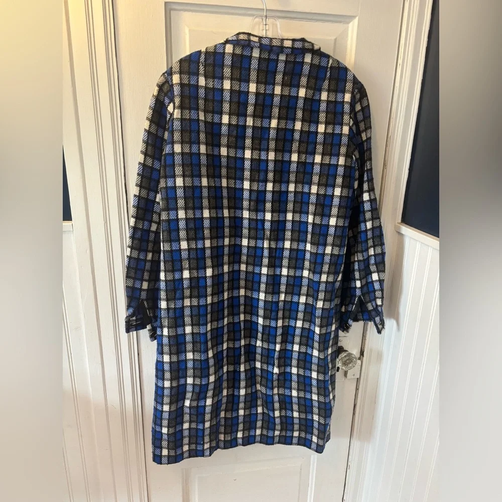 Vintage 60s Mod Blue Plaid Long-Sleeve Collared Lined Shift Dress Wool - Picture 3 of 4